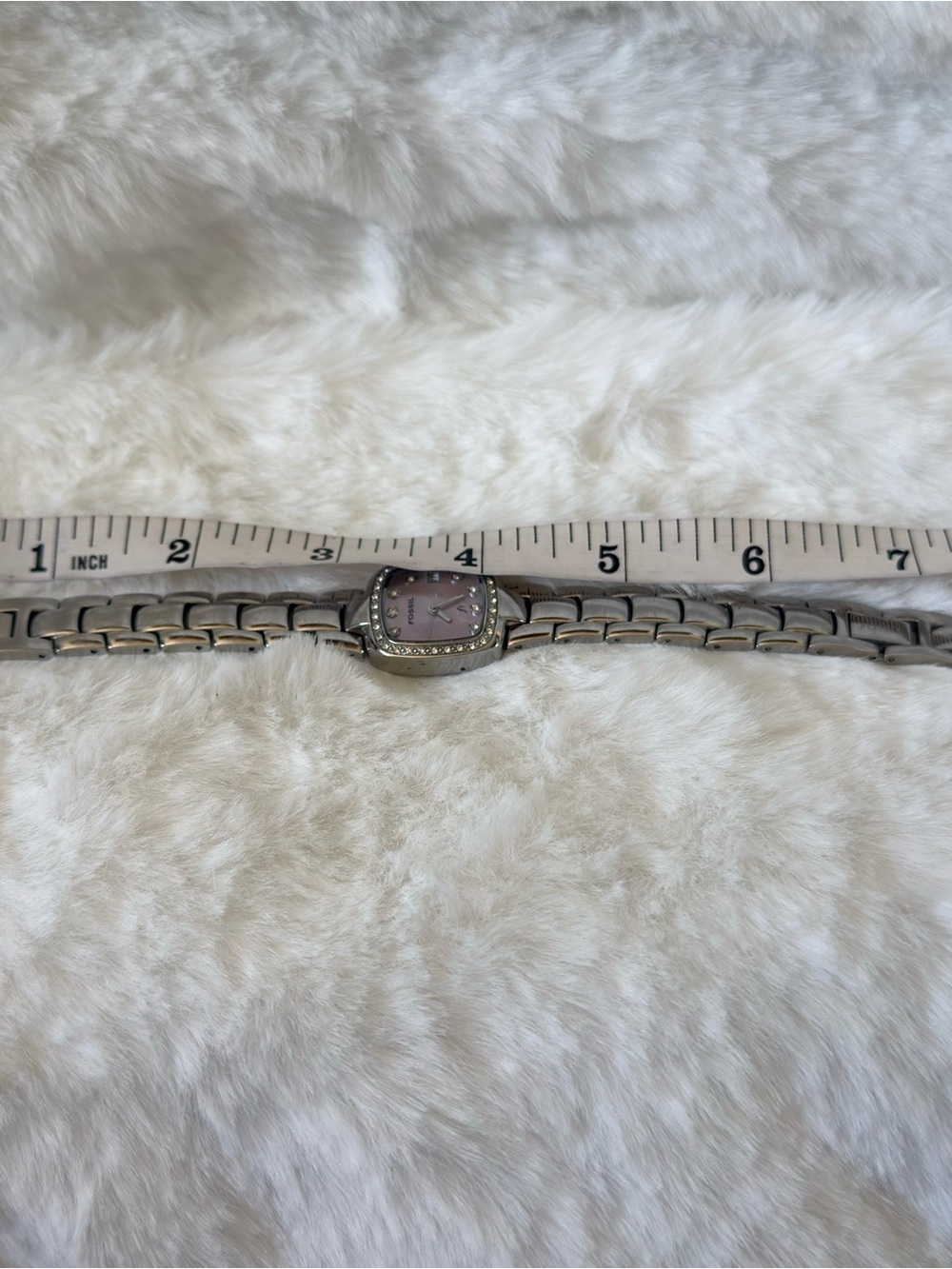 Fossil Silver Tone Mother-of-Pearl Bracelet Watch with Crystal Bezel - Picture 6 of 6